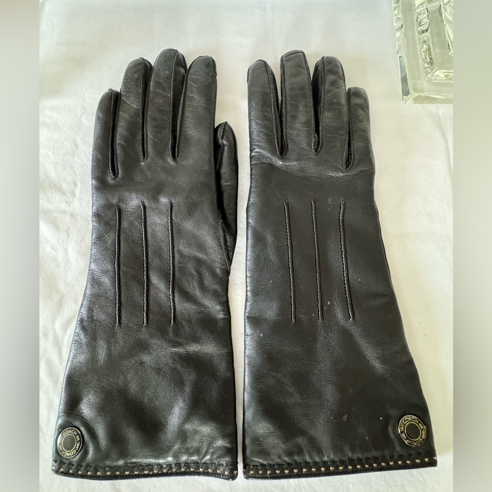 Coach Black Leather Gloves Size 6.5 *Cashmere Lining*